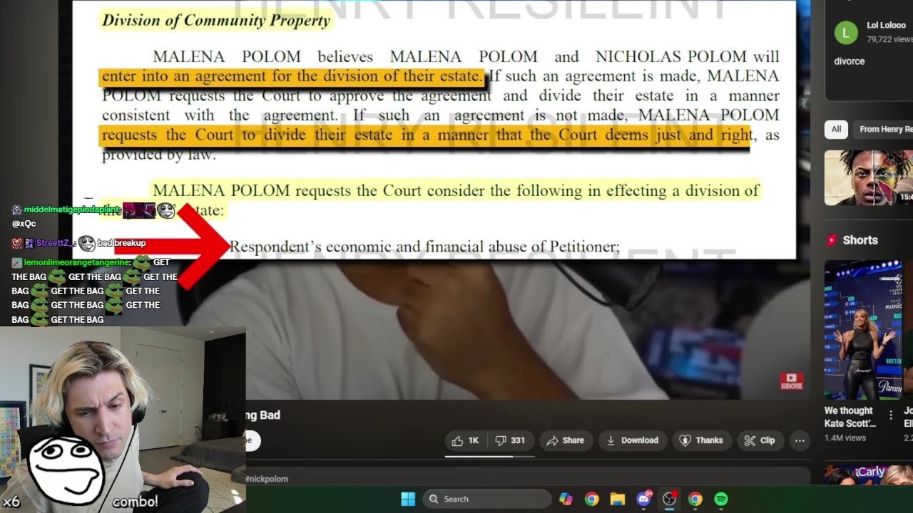 xQc Reacts to Malena Accusing Nick Polom of Financial Abuse