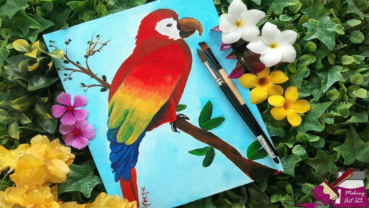 Easy Parrot Painting- Acrylic Painting for beginners- Simple bird