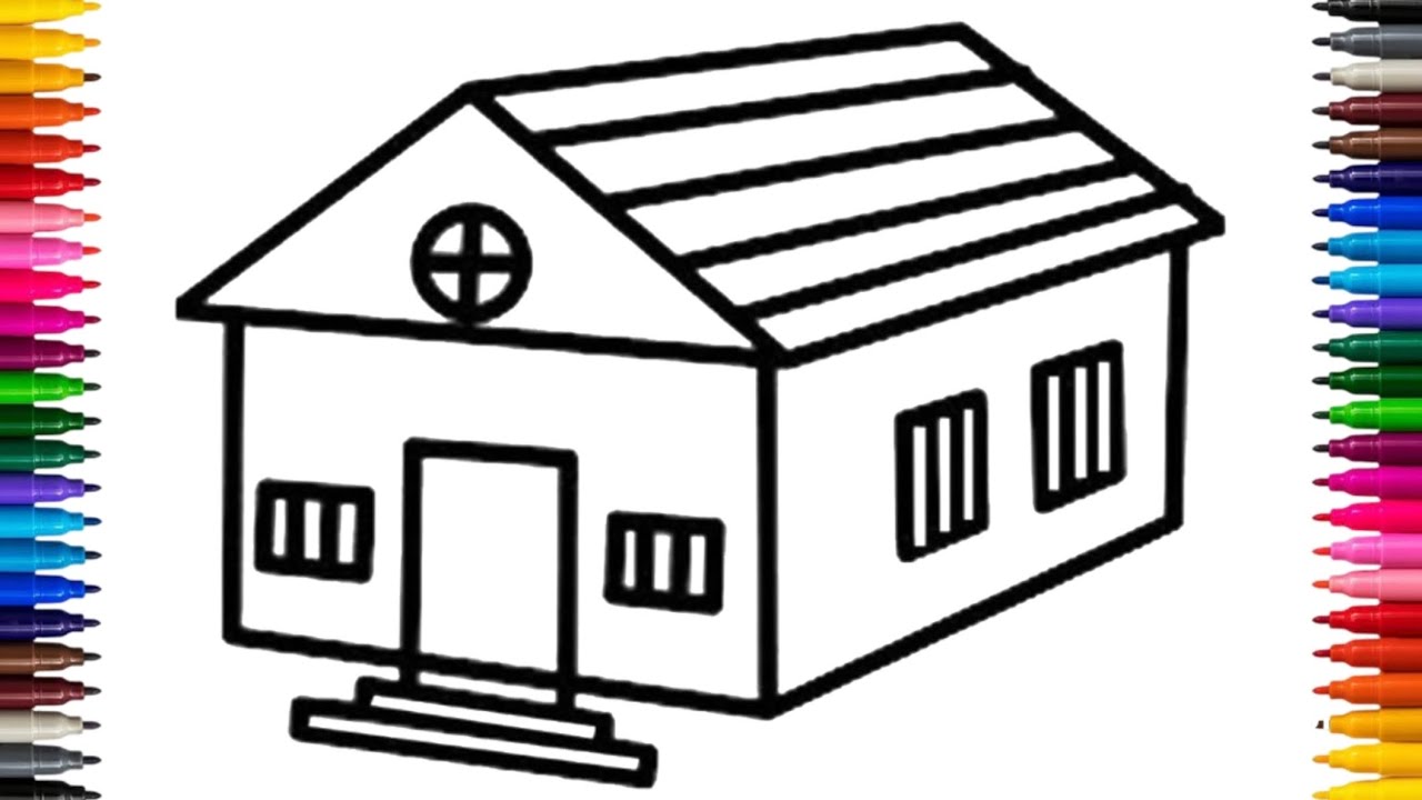 Рисунок красивого домика 🏠 шаг за шагом для детей || Как нарисовать милый домик 😀