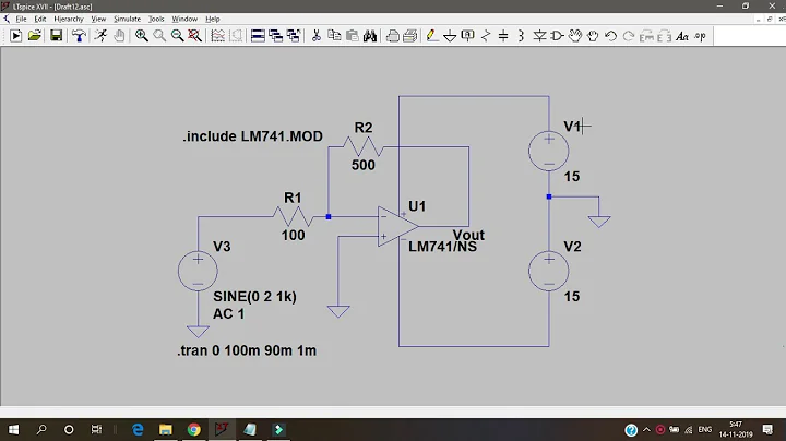 Inverting Amplifier using LM 741 Op-amp in LT spice