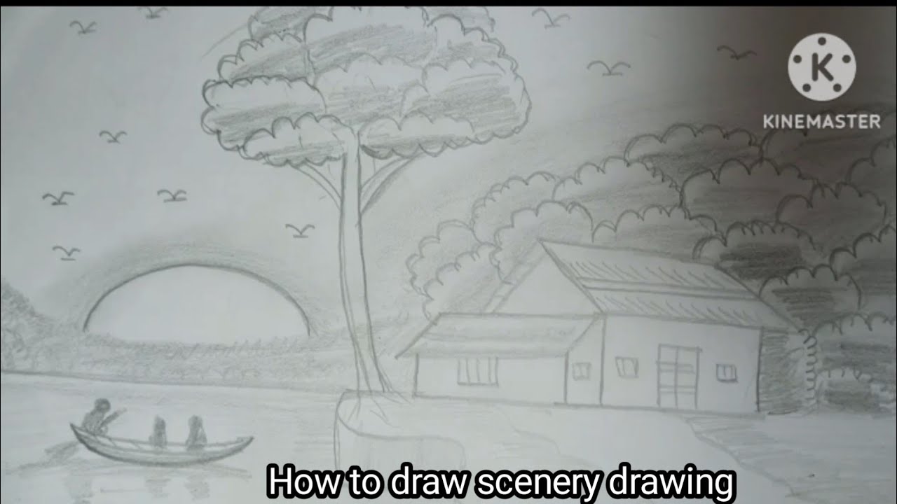 How to draw scenery step by step| Easy Village scenery drawing - YouTube