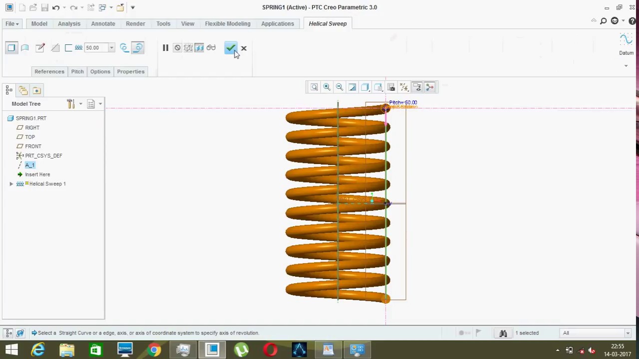 How to Create A Spring By Using Helical Sweep Function? Tutorial SoftwareCreo 3.0 YouTube