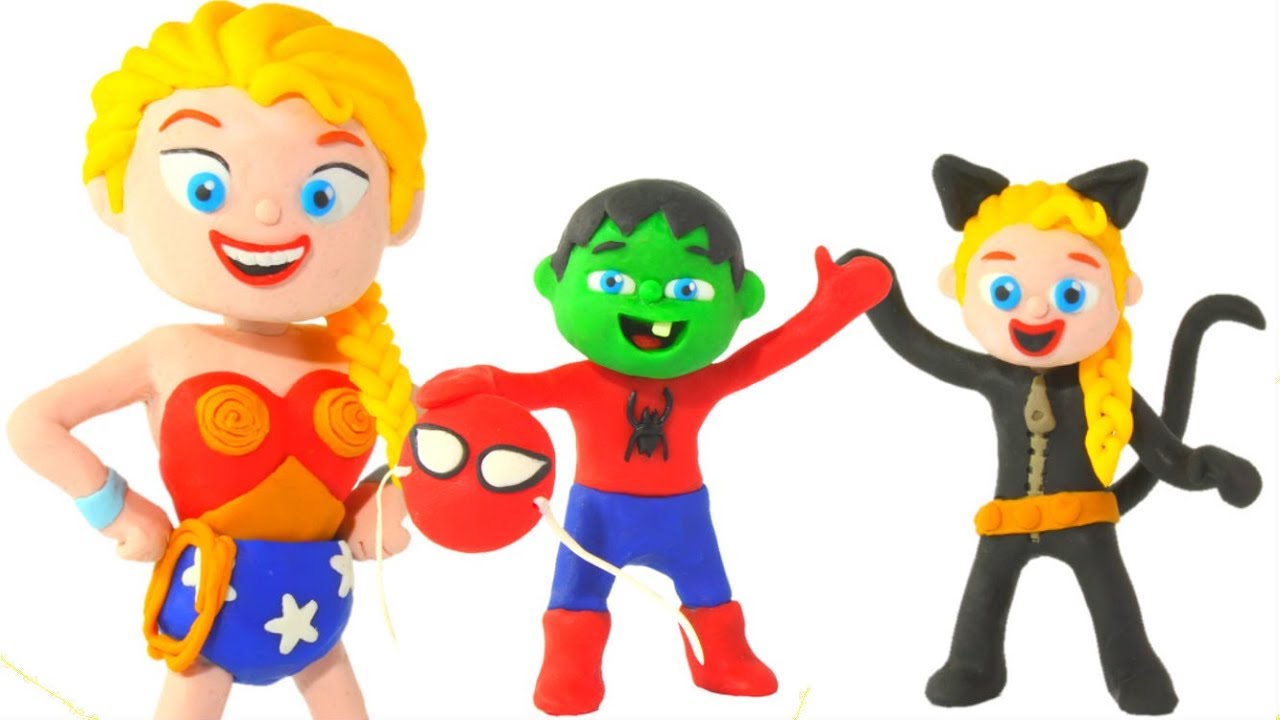 FROZEN ELSA & SUPERHERO BABIES PLAY WITH COSTUMES ❤ Hulk & Frozen Play Doh  Cartoons For Kids - YouTube
