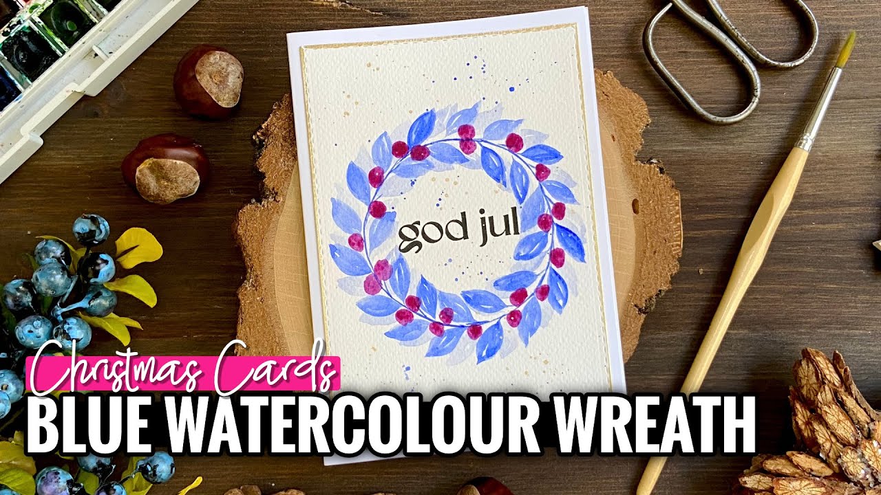 Paint a Blue Leaf Wreath Christmas Card – Relaxing Watercolour Cardmaking