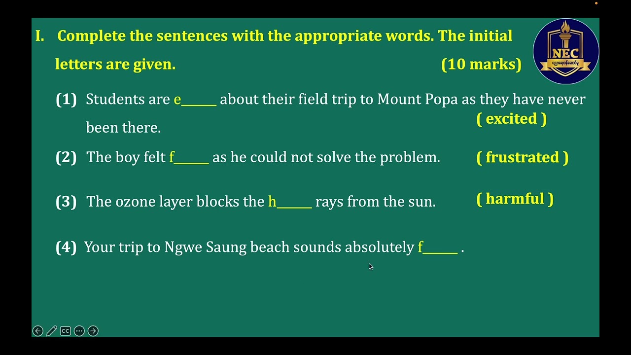 Grade 12 English Sample Question Part - 1