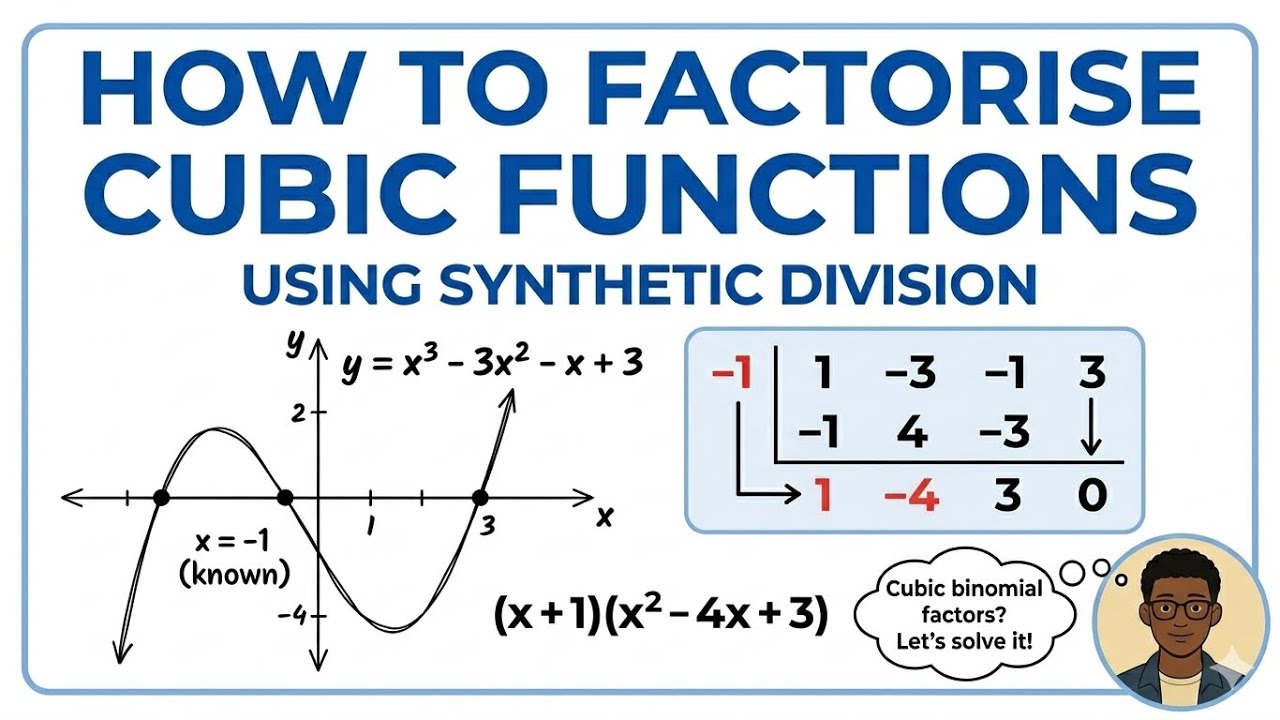 How to factorise a cubic function | Synthetic division | Grade 12 - YouTube