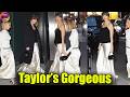Taylor Swift Puts Bridal Twist on flowing ivory satin skirt with Ashley Avignone & Carmichael in NYC