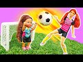 Evi apprend à jouer au football ⚽ Jeux pour enfants avec poupées Barbie.