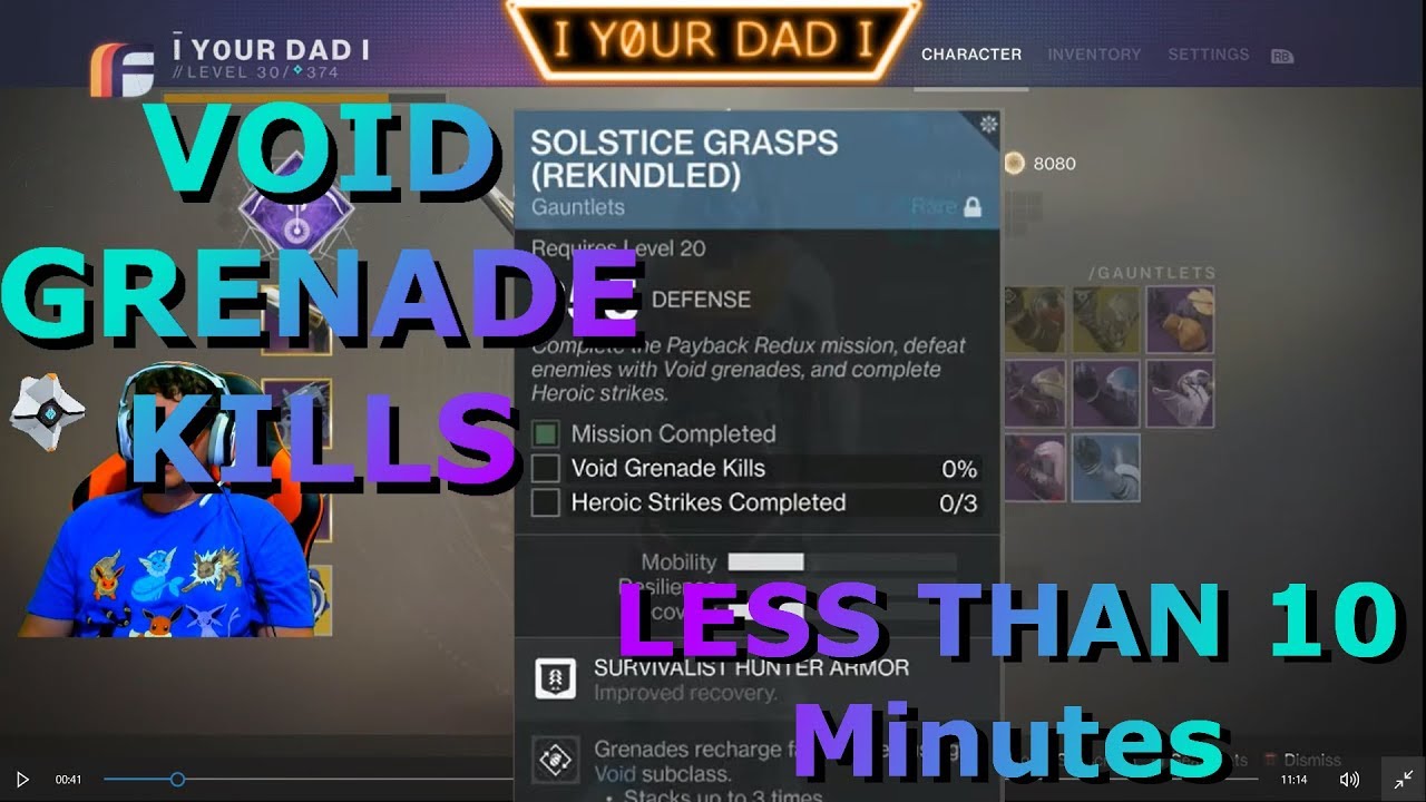 Solstice Hunter Void grenade Kills less than 10 Min