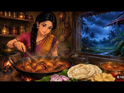 Evening routine of 1990's women | peaceful living | Parotta & Handi Chicken Gravy 🍗🌧️| #ghibli #asmr