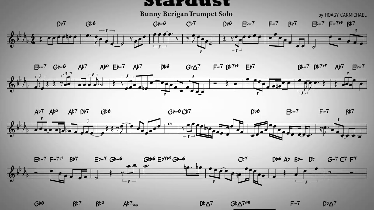 Stardust - Bunny Berigan trumpet solo - Play along - C instruments
