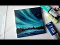 Easy acrylic painting for beginners  how to paint northern lights aurora painting on mini canvas