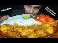 Big bites eating spicychicken curry with rice tomato  chilli  eating show challenge asmr mukbang