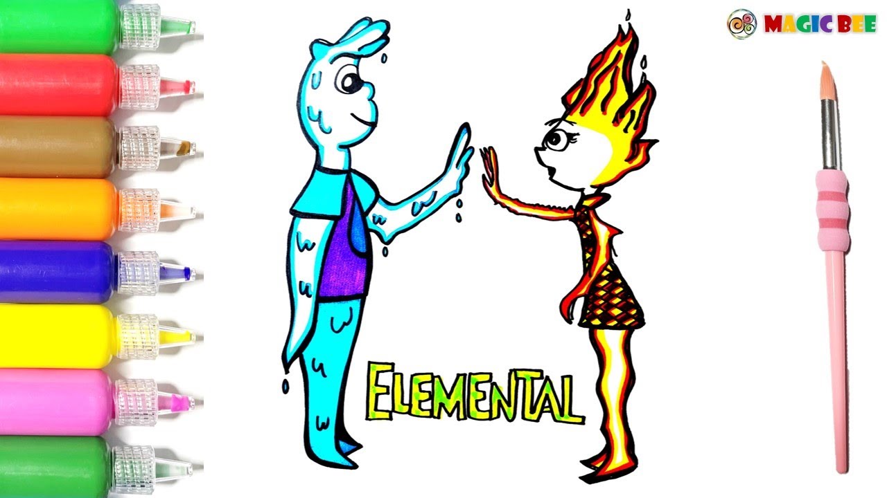 How To Draw ELEMENTAL Movie (FIRE & WATER) Drawing | Coloring For Kids And Toddlers # 191