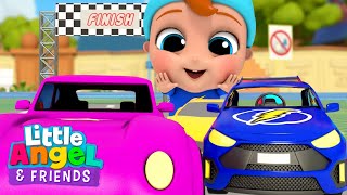 Pink Vs Blue - Baby John Races Cars On The Playground | Best Cars & Truck Videos For Kids