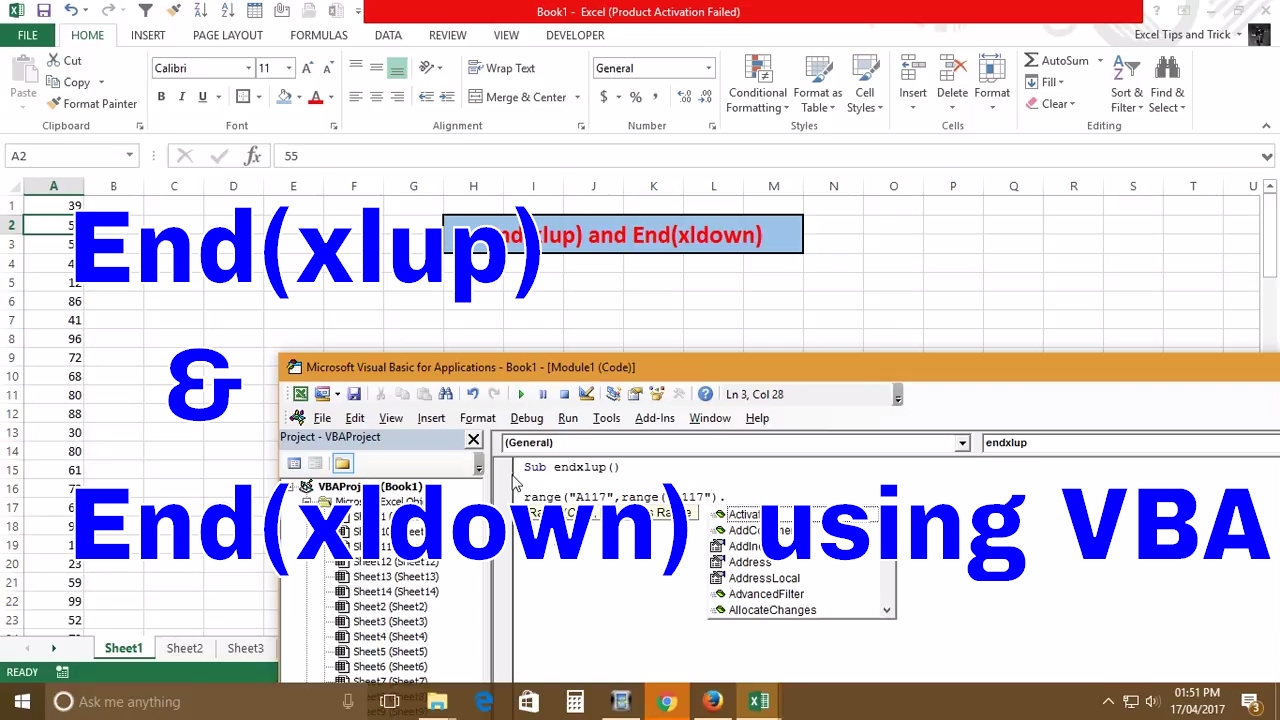 Update New End xlup and end xldown using VBA