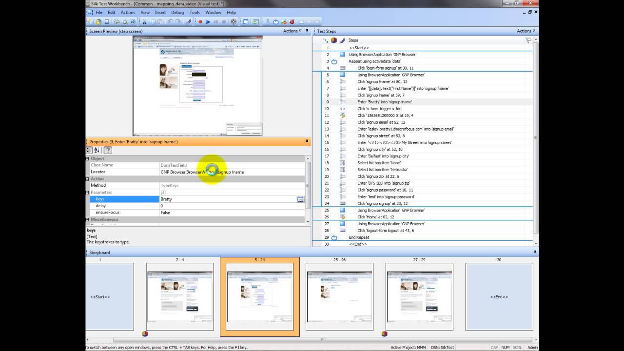 Mapping Active Data to Literal Data in a Silk Test Workbench Visual ...