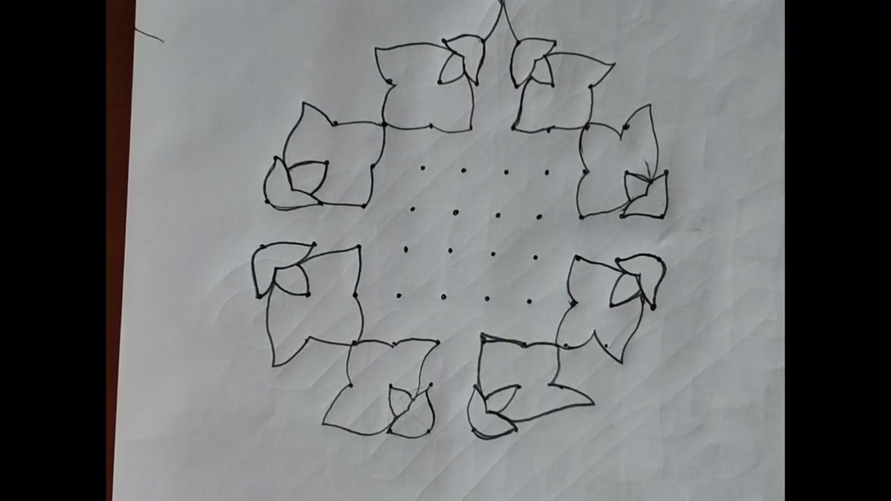 Simple flowers kolam //easy rangoli design with dots 10*4*4