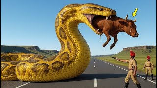 Heroic Rescue: Brave Team Saves Mother Cow from Giant Python Attack 🐍