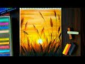 Beautiful Sunset Drawing Over The Wheat Field - Soft Pastel Drawing - Drawing for beginners.