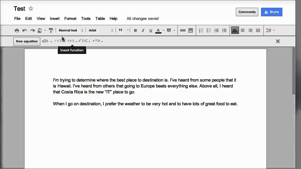 Using the View menu in Google Docs