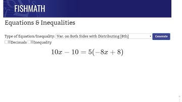 Solving Equations with Variables on Both Sides and by using the Distributive Property - FishMath.com