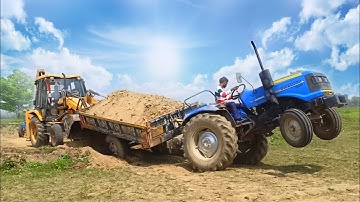 New Jcb 3dx Backhoe Loader Machine Loading Red Mud In Sonalika 42 DI Tractor | Jcb Cartoon Video
