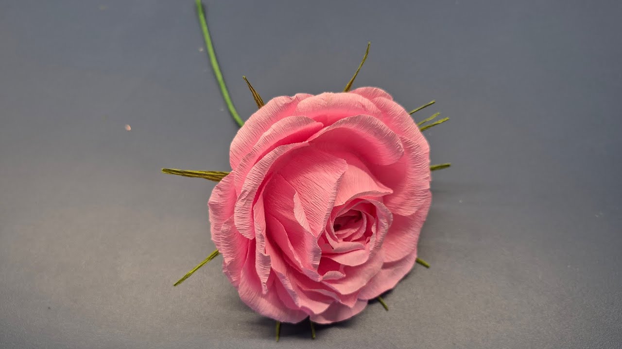 Blooming with Paper: Simple DIY Rose flower | Beautiful Crepe Paper Flower Making | Paper Craft 