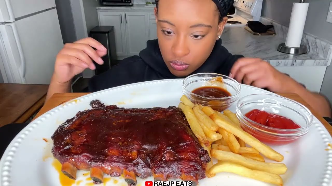 ASMR EATING BBQ PORK RIBS & FRENCH FRIES MUKBANG ASMR 먹방 REAL EATING SOUND