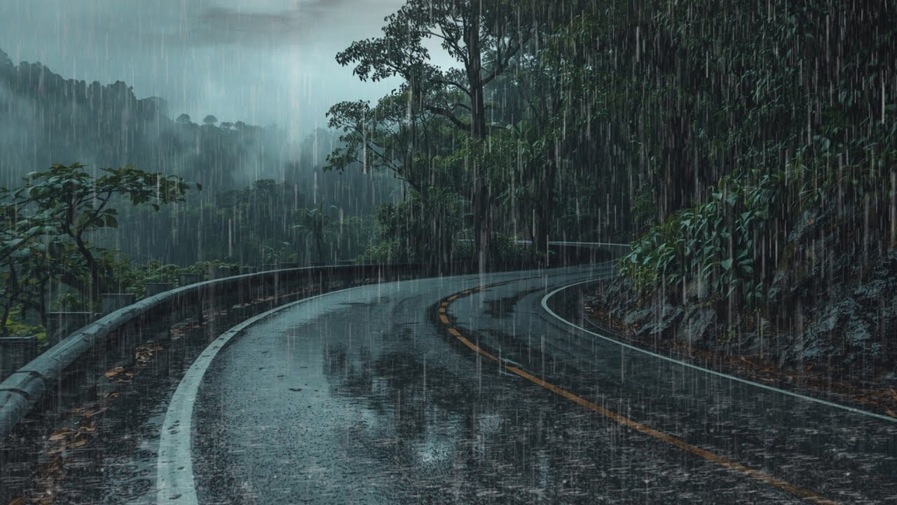 Rain Noises for Sleep & Relaxation | Soothing Rain and Wind Sounds on a Peaceful Night Street
