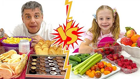 Nastya VS daddy in Healthy Food Challenge