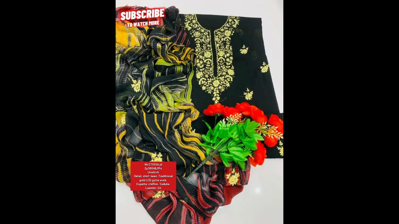 lawn 3pcs Gold LCD gota work dress 👗 Kiran cloth house 🏡