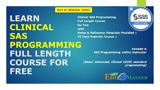 SAS Tutorials For Beginners | Clinical SAS Programming Full Course -Day 27 | SQL Programming in SAS