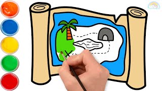 How to draw and color treasure map for kids easy and step by step? 😍🌹