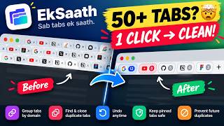 Too Many Chrome Tabs 😵 Meet EkSaath — Group & Remove Duplicate Tabs in 1 Click