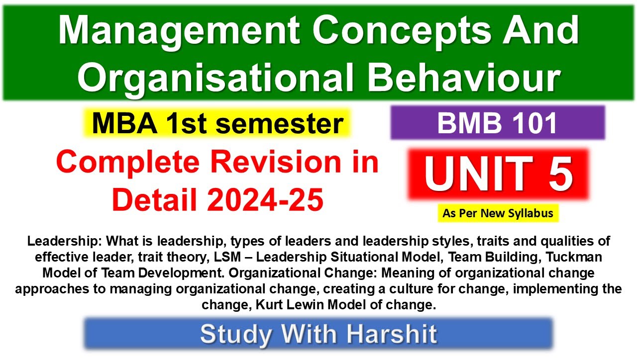 Unit 5 Management Concepts And Organisational Behaviour Explained | BMB ...