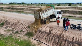 Wonderful First Starting Project! Land Filling Skills Dump Trucks KOMATSU Dozer filling Flooded land