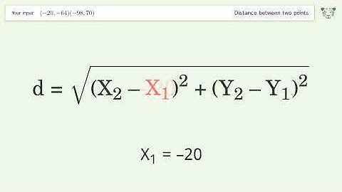 Find the distance between two points p1 (-20,-64) and p2 (-98,70): Step-by-Step Video Solution