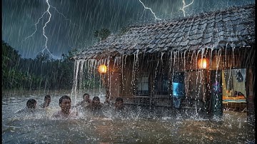5Days of Building a Bamboo House in Forest During Heavy Rain || Camping, Fishing, Shrimp, Fish!