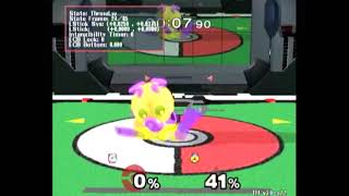 Trying to hit d-throw rest on -0.7, 0.0 DI in real-time