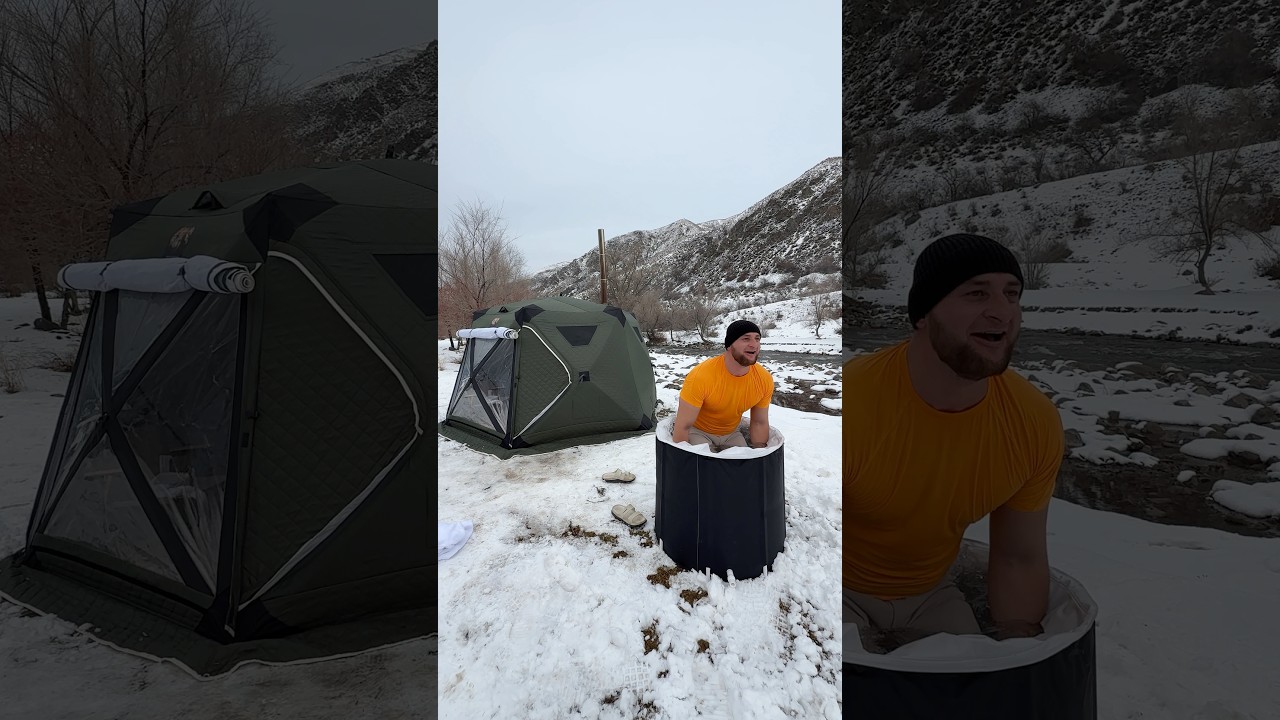 A sauna and a hot tub in the mountains? Easy! π₯π #winter #top #shorts #usa