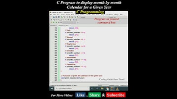 Display Month by Month Calendar for a Given Year | #short | C Program
