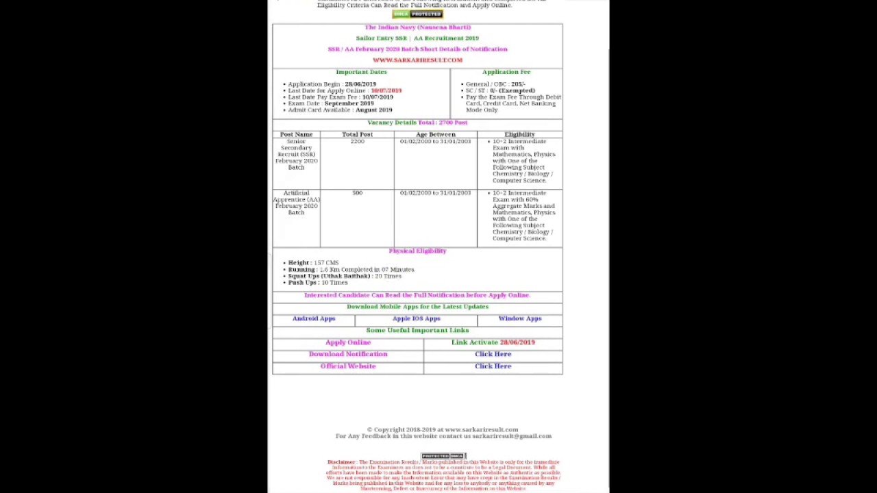 Indian Navy SSR/AA new vacancy 2019 total post 2700 (12th pass)