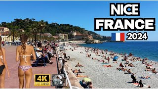 Nice Beach France: French Riviera  4k walking tour of Nice Beach France in sunny weather