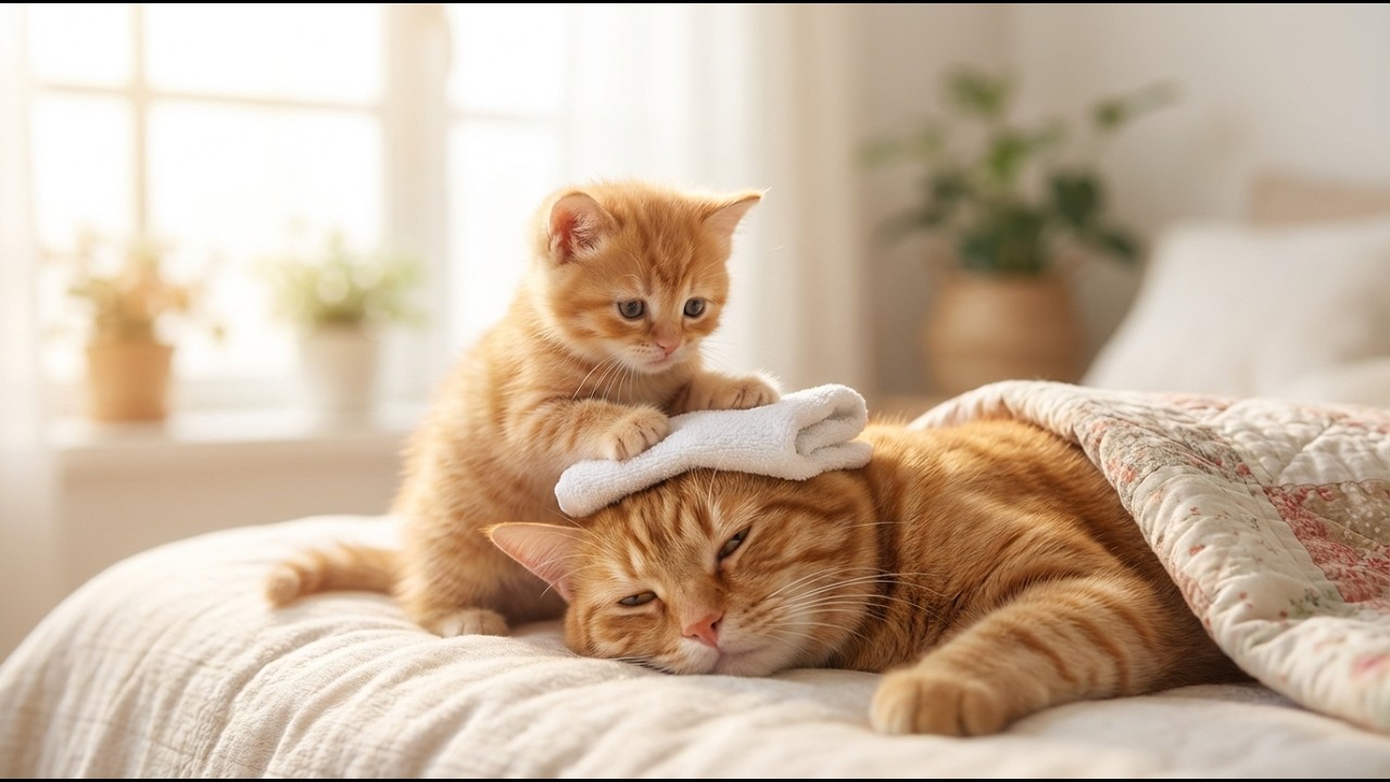 Kitten Cares for Sick Dad   Heartwarming Family Kitten Ai Story 🐾💛😿