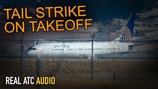 United Boeing 737 Scraped its tail on takeoff. REAL ATC