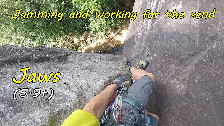 Jamming and working to get up Jaws - Trad Climbing in the New River Gorge