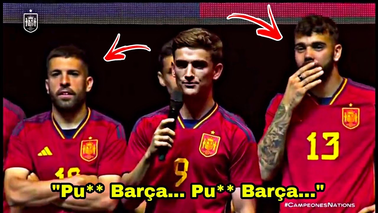 Alba reaction as Real Madrids basketball stadium chants Pu Bara while Gavi gives a speech