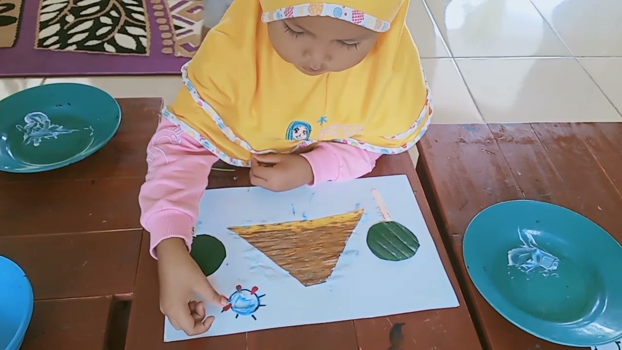 tema rekreasi (gunung)   kegiatan  membuat  gambar dari bahan alam