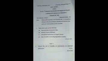 JAMMU UNIVERSITY B.ED SEM 1 COURSE NO 102 (2024 QUE - PAPER) CHILDHOOD AND ADOLESCENCE EDUCATION